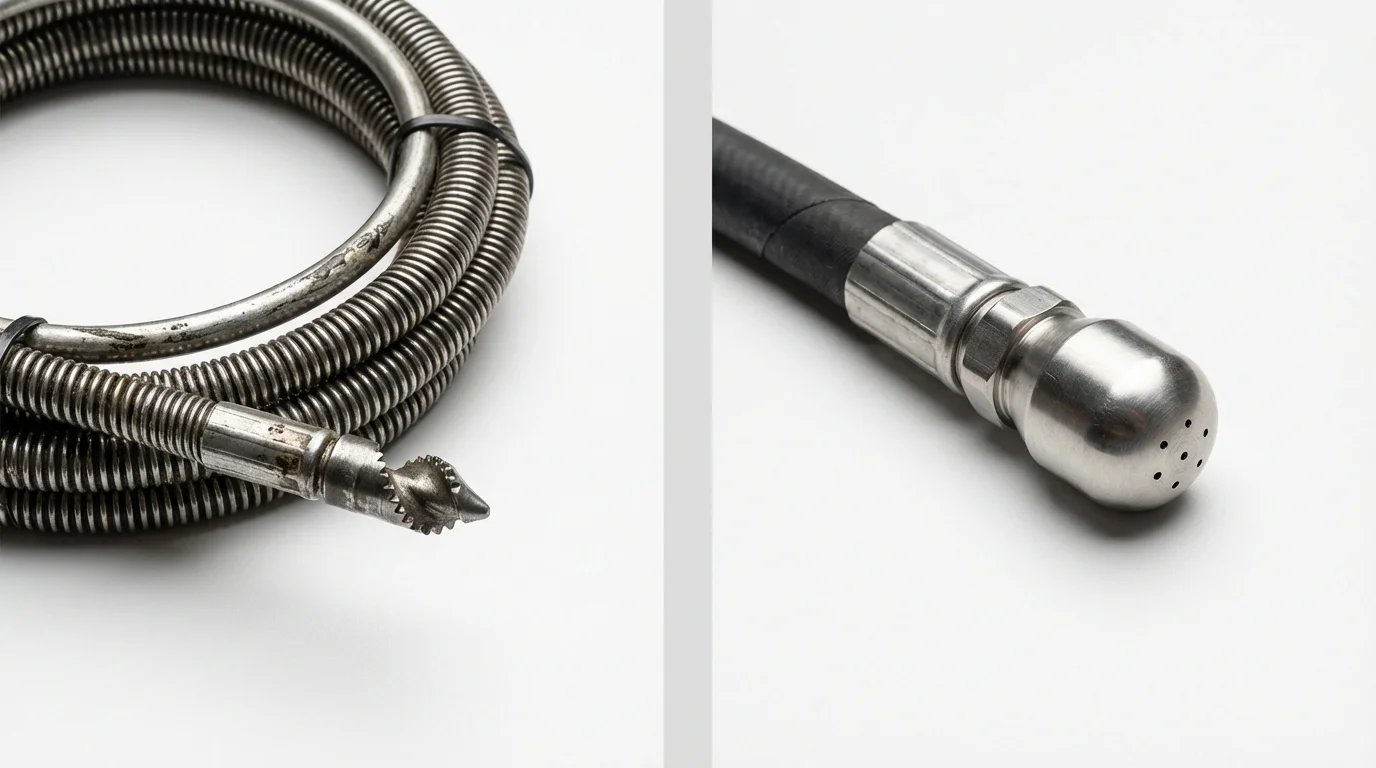 Drain snake cable and hydro jetting nozzle used for drain cleaning in Douglas, AZ
