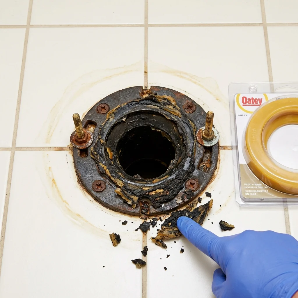 Failed wax ring showing water seepage at the base of a toilet in a Douglas, AZ home